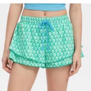 NWT Roller Rabbit x Target Women's Stamped Floral Drawstring Shorts Teal- SM